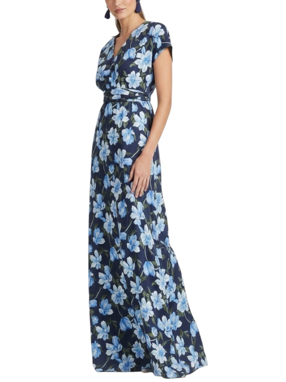 NWT SACHIN + BABI Ocean Blue Magnolia Short Sleeve V-Neck Dress Gown Size 6